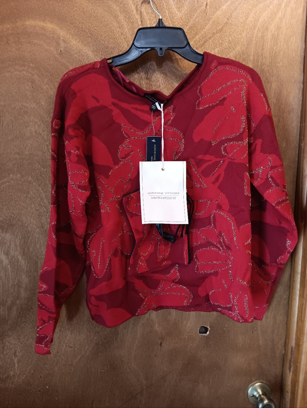 Adrienne Vittadini Red Glitter-Accent Pullover Sweatshirt